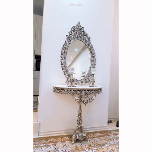 خرید آنلاین، آینه کنسول مدل یخی دارای تک پایه از جنس آلیاژ آلومنیوم با آبکاری برنز، دارای گارانتی، قیمت عالی | چترزندگی