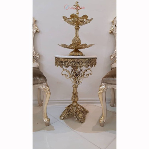 خرید آنلاین، میز پذیرایی با پایه برگی تاج دار ، از جنس آلیاژ آلومنیوم با آبکاری برنز همراه با با ضمانت 5 ساله، زیر قیمت بازار | چترزندگی