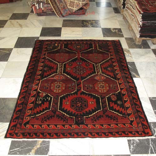 خرید آنلاین، فرش دستباف لري کد 37810 سایز قالیچه با رنگ زمینه الوان رنگ حاشیه نارنجي در طرح قابی، زیر قیمت بازار | چترزندگی