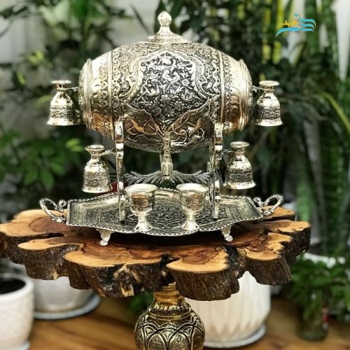خریدآنلاین، بشکه شربتخوری سیاه قلم شکل گیلاسی آبکاری نقره با روکش کوره ای و ضخامت ورق، پرنقش، زیر قیمت بازار | چترزندگی
