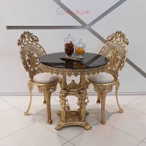 خرید آنلاین، ناهارخوری 2 نفره با تاج 2قو زیبا با پایه ی 4 ستونه، جنس آلیاژ آلومنیوم آبکاری برنز، کیفیت عالی، زیر قیمت بازار | چترزندگی