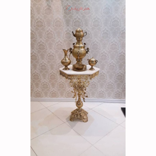 خرید آنلاین، میز شیک 6 ضلعی برگی شاخکی در قطر 50 جنس آلیاژ آلومنیوم، آبکاری برنز، 5 سال ضمانت رنگ، زیر قیمت بازار | چترزندگی