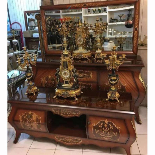 خرید آنلاین، نیم ست کنسول خمره ای  و میز تلوزیون، وسط کشو چوب روس، روکش کاواز، معرقکاری شده، زیر قیمت بازار | چترزندگی