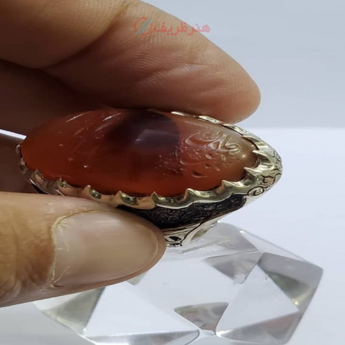 خرید آنلاین، انگشتر نقره مردانه با نگین عقیق یمنی مصور و رکاب دست ساز، زیر قیمت بازار | چترزندگی