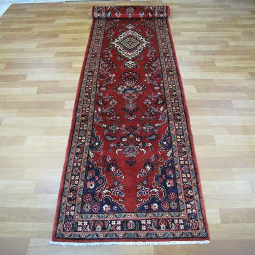 خرید آنلاین، فرش دستباف لاله جين همدان کد 37981 کناره، زمینه لاكي رنگ حاشیه سرمه اي، در طرح ترنجي گلداني، بسیار زیبا، زیر قیمت بازار | چترزندگی