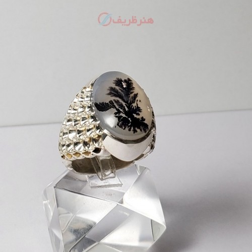 خرید آنلاین، انگشتر نقره دستساز با نگین شجر معدنی، با رکاب کار شده و نقشی بی نظیر، با کیفیت بالا، با قیمت مناسب