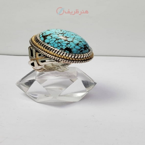 خرید آنلاین، انگشتر مردانه با رکاب طلا و نقره،  فیروزه شجری نیشابوری، هنرمندی استاد دانیال، زیر قیمت بازار | چترزندگی