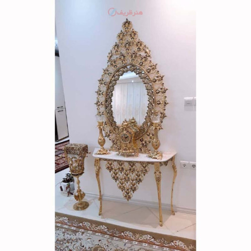 خرید آنلاین، آینه کنسول مدل خورشیدی تاج دار، جنس آلیاژ آلومنیوم با آبکاری برنز، کیفیت عالی، قیمت عالی | چترزندگی