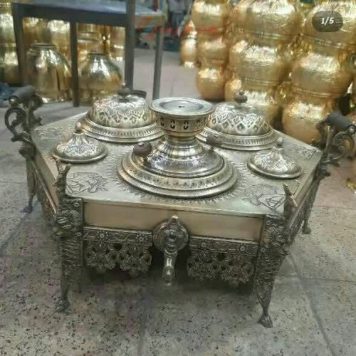 خرید آنلاین، منقل سماوری دست ساز زغالی برنجی، شش ضلعی طرح جدید، 15 کیلویی، زیر قیمت بازار | چترزندگی