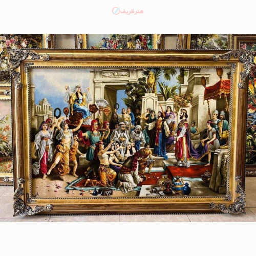 خرید، تابلو فرش دستبافت، تابلو فرش دستبافت ملکه صبا، چله ابریشم پر از ابریشم، 50 رج، زیر قیمت بازار _ هنرظریف