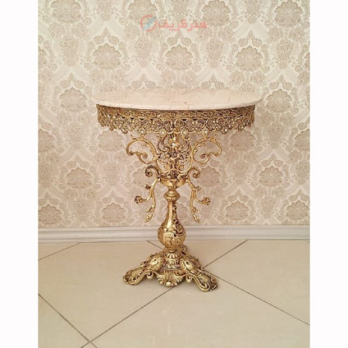 خرید آنلاین، میز تلفن جنس آلیاژ آلومنیوم با پایه سه رخ شاخکی بیضی، طراحی شکیل با آبکاری برنز، قطر 40 در 55، زیر قیمت بازار | چترزندگی