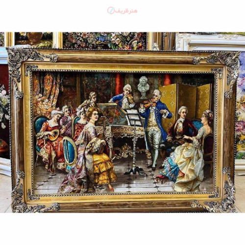 خرید، تابلو فرش دستبافت، تابلو فرش دستبافت بتهوون چله ابریشم پر از ابریشم 50 رج، زیر قیمت بازار _ هنرظریف