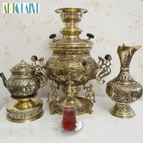 خرید آنلاین، سماور برنجی 6 لیتری عدسی سه پایه مشابه روسی، سفارشی و با کیفیت عالی،  با قلمزنی ظریف، با قیمت مناسب | چترزندگی