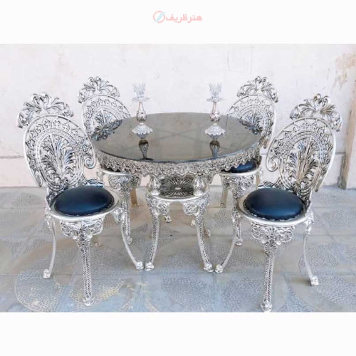 خرید آنلاین، میز ناهارخوری 4 نفره، طرح بادبزنی از جنس آلیاژ آلومنیوم آبکاری برنز، کیفیت عالی، زیر قیمت بازار | چترزندگی