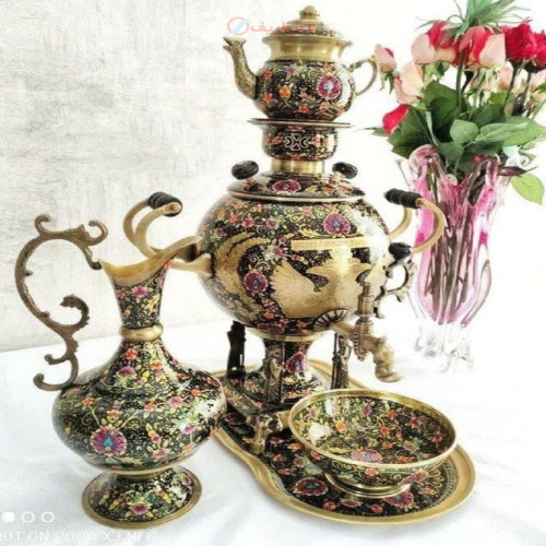 خرید آنلاین، سرویس سماور 6 لیتری مینا کاری از جنس برنزی، مدل روسی، زیر قیمت بازار | چترزندگی