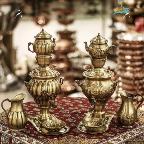 خرید آنلاین، سرویس سماور برنجی کوچک ١ لیتری در دوطرح، آنتیک کاری شده همراه با روکش نانو، زیر قیمت بازار | چترزندگی