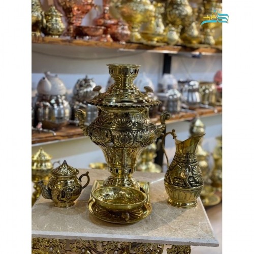 خرید آنلاین، سرویس سماور گازی برنجی چهار لیتری ورق یک دهم، با نقشی خاص و کیفتی اعلاء، زیر قیمت بازار | چترزندگی