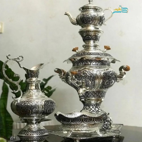 خرید آنلاین، سرویس سماور برقی و زغالی ٣.٥ لیتری با پوشش کوره ای آبکاری نقره، بدون تغییر رنگ، کیفیت اعلاء، زیر قیمت بازار | چترزندگی