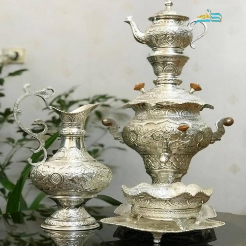 خرید آنلاین، سرویس سماور ٣.٥ لیتری آبکاری نقره با روکش کوره ای با کیفیتت بالا، ماندگاری رنگ، ریز نقش و زیبا، زیر قیمت بازار | چترزندگی