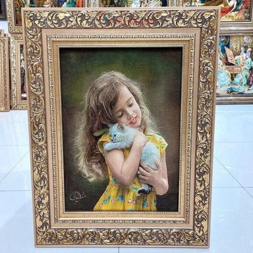 خرید آنلاین، تابلو فرش بافت دست هنرمندان تبریز در طرح تاب باز، چله ابریشم، رج 50، مارکدار، زیر قیمت بازار | چترزندگی