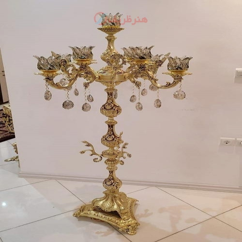 خرید آنلاین، آباژور جنس آلیاژ آلومنیوم، شاخه بزرگ sایتالیا با آویز طرح الماس، دارای 4 شاخه 9 روشنایی ارتفاع 170، با آبکاری برنز، قیمت مناسب | چترزندگی