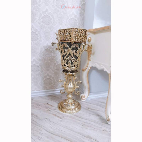 خرید آنلاین، سطل زباله و جادستمال با پایه کاسه ای کار شده از جنس آلیاژ آلومنیوم آبکاری برنز، قیمت مناسب | چترزندگی