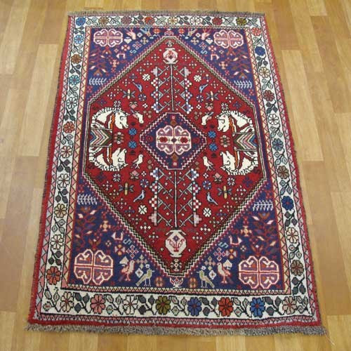 خرید آنلاین، فرش دستباف شيراز کد 38722 در طرح لچک و ترنج با رنگ زمینه لاكي و حاشیه كرم، زیر قیمت بازار | چترزندگی