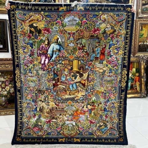 خرید آنلاین، تابلو فرش خوش بافت تبریز کار دست در طرح سلاطین، چله ابریشم و برجسته کاری شده، زیر قیمت بازار | چترزندگی