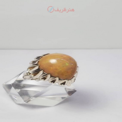 خرید آنلاین، انگشتر مردانه اوپال اتیوپی با رکاب دست ساز نقره مدل اشکی، با قیمت مناسب | چترزندگی