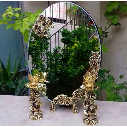 خرید آنلاین، سرویس آینه شمعدان هفت سین، گل مینا طلایی با کیفیت بالا، به قیمت تولیدی، زیر قیمت بازار _ هنرظریف