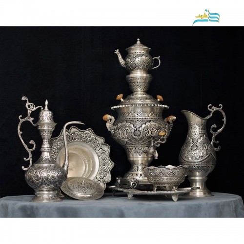 خرید آنلاین، سرویس سماور 5 لیتری و آفتابه لگن با روکش نقره کوره ای همراه با ضمانت ثبات رنگ، بسیار خاص و زیبا، چشم نواز، قیمت مناسب | چترزندگی