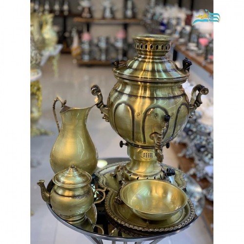 خرید آنلاین، سماور برنجی 6 لیتری با رنگ آنتیک، پوشش نانو، طرح خطی ساده با ورق ضخیم برنجی، با قیمتی مناسب | چترزندگی