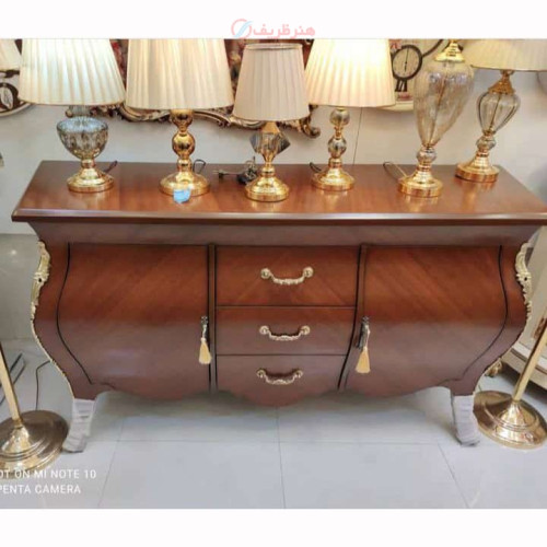 خرید آنلاین، کنسول چوب روس 3 کشو مدل خمره ای دارای آینه و قاب، برنز برنج، روکش مازول ایتالیایی، زیر قیمت بازار | چترزندگی