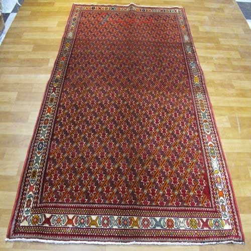 خرید آنلاین، فرش بافت دست شيراز طرح بندي، رنگ زمینه لاكي با رنگ حاشیه كرم کد ۳۹۳۲۳، زیر قیمت بازار | چترزندگی