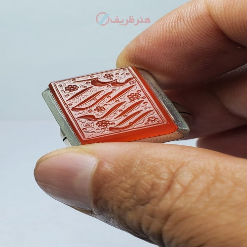 خرید آنلاین، انگشتر شکیل مردانه با عقیق هندی تراش مستطیل همراه با درج النور بر روی نگین و رکاب دست ساز، زیر قیمت بازار | چترزندگی
