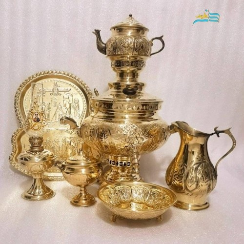 خرید آنلاین، سرویس سماور ٦ لیتری برنجی زغالی ورق ضخیم، بدون تغییر رنگ، با کیفت بالا، با قیمت مناسب