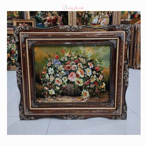 خرید آنلاین، تابلو فرش بافته شده با دست تبریز، طرح گل عرضی، رج 50 و چله ابریشم با کیفیت عالی، زیر قیمت بازار | چترزندگی