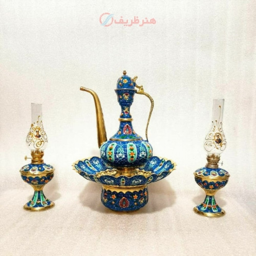 خرید آنلاین، آفتابه لگن و چراغ گرد سوز برنجی، میناکاری شده جهت استفاده دکوری با ثبات رنگ، قیمت مناسب | چترزندگی