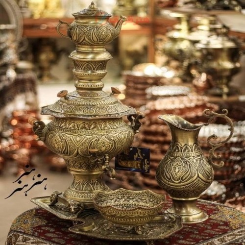 خرید آنلاین،سرویس سماور 5 لیتری برنجی، آنتیک کاری شده با قلمزنی اعلاء، شیک و زیبا، با قیمت مناسب | چترزندگی