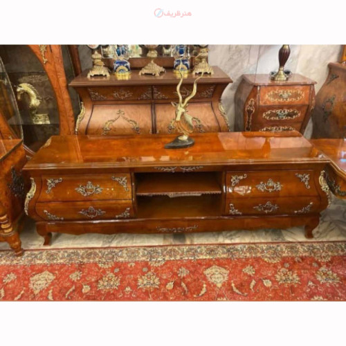 خرید آنلاین، میز تلویزیون ساخته شده از چوب روس مرغوب درای 4 کشو، برنز برنج و روکش مازول ایتالیایی، زیر قیمت بازار | چترزندگی