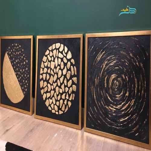 خرید آنلاین، تابلو نقاشی دکوراتیو ست شماره 2 با ورق طلا، بسیار با کیفیت و قابل سفارش در ابعاد دلخواه شما، زیر قیمت بازار | چترزندگی