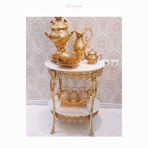 خرید آنلاین، میز پذیرایی بیضی آلیاژ آلومنیوم با آبکاری برنز دارای 2 طبقه قطر 55 در 40 با رنگ ثابت، زیر قیمت بازار | چترزندگی