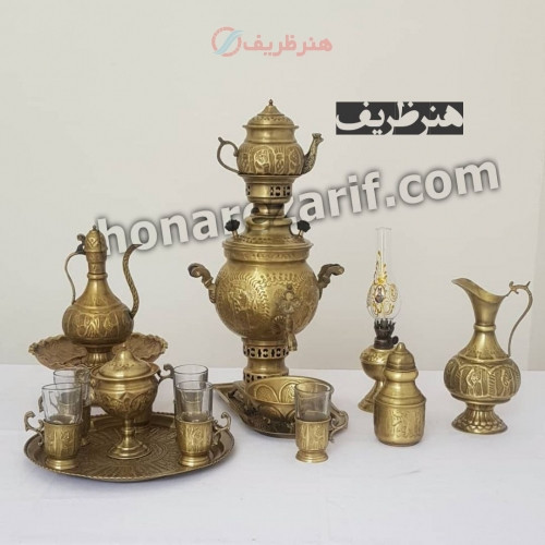 خرید آنلاین، ست سماور 3 لیتری زغالی برنجی مدل توپی با قلم دست همراه با آفتابه و لگن و سرویس پایخوری، زیر قیمت بازا | چترزندگی