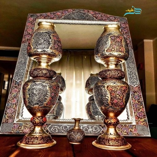 خرید آنلاین، آینه شمعدان برنجی ریز قلم روکش نقره، ریز نقش و زیبا بدون تغییر رنگ، زیر قیمت بازار | چترزندگی