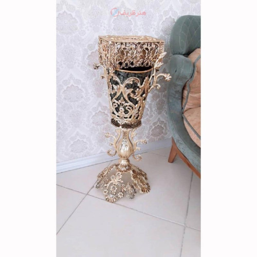 خرید آنلاین، سطل زباله و جادستمال آلیاژی آلومنیوم با آبکاری برنز، پایه طرح چند برگ گل با 5 سال گارانتی، زیر قیمت بازار _ چترزندگی