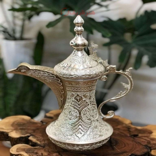 خرید آنلاین، دله ی عربی برنجی با روکش نقره، قلم زنی زیبا و ظریف، لاکچری، زیر قیمت بازار | چترزندگی