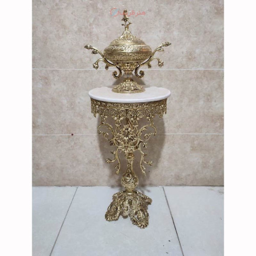 خرید آنلاین، میز تلفن آلیاژی آلومینیوم مدل شاخ و برگی، آبکاری برنج همراه با 5 سال ضمانت رنگ، زیر قیمت بازار | چترزندگی