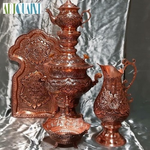 خرید آنلاین، سرویس کامل سماور مسی ریز قلم‌ 5 لیتری با ظرافت طرح ، روکش نانو و براق، بسیار شکیل، قیمت مناسب | چترزندگی