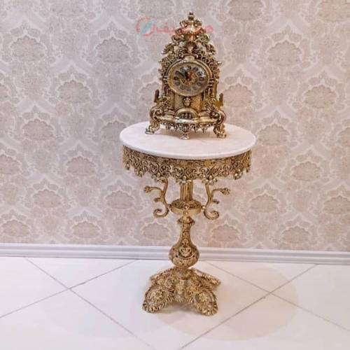 خرید آنلاین، میز تلفن گرد با پایه  برگی 4 شاخکی از جنس آلیاژ آلومنیوم آبکاری برنز در قطر 40، همراه 5 سال گارانتی، زیر قیمت بازار | چترزندگی