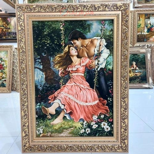 خرید آنلاین، تابلو فرش بافت دست هنرمندان تبریز در طرح تاب باز، چله ابریشم، رج 50، مارکدار، زیر قیمت بازار | چترزندگی